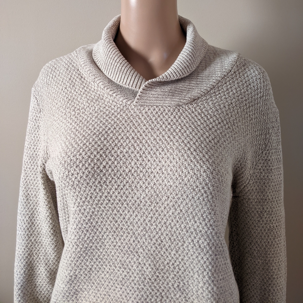 RW&CO. Knit Shawl Neck Cream Sweater, Size Medium